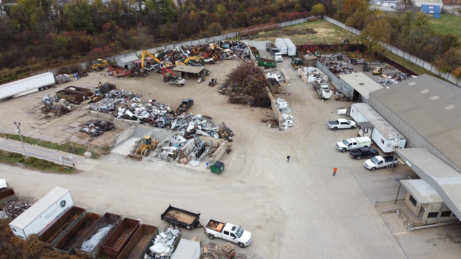 Aerial view of the Santoro Metals Washington yard with processing equipment and scrap piles