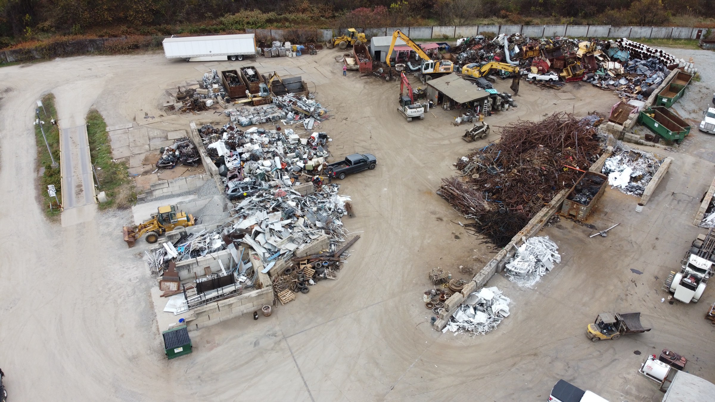 Aerial view of sorted recycling bays at the Washington Santoro yard
